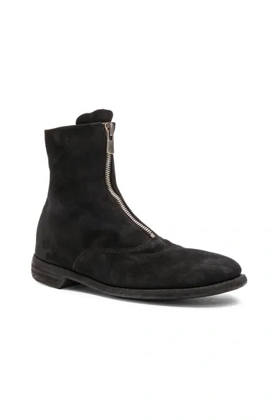 Guidi Stag Suede Zipper Boots In Black