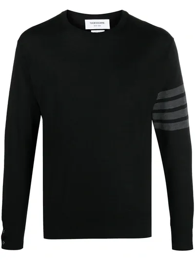 Thom Browne Black Fine Merino Wool 4-bar Classic Crewneck Pullover In 001 Black