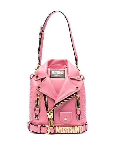 Moschino Biker Jacket Mini Backpack In Pink