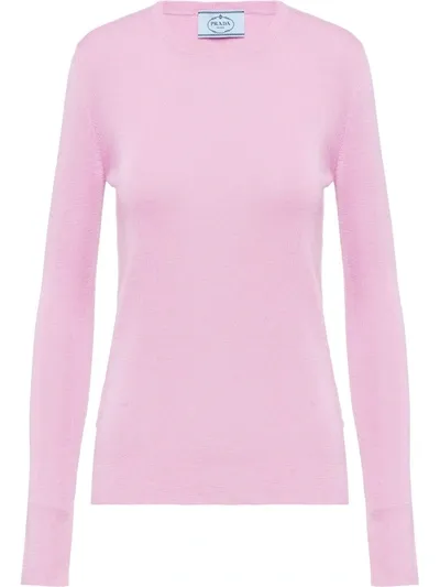 Prada Fine-knit Crew-neck Pullover In Pink