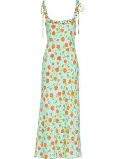 Miu Miu Rose-print Long Dress In Blue