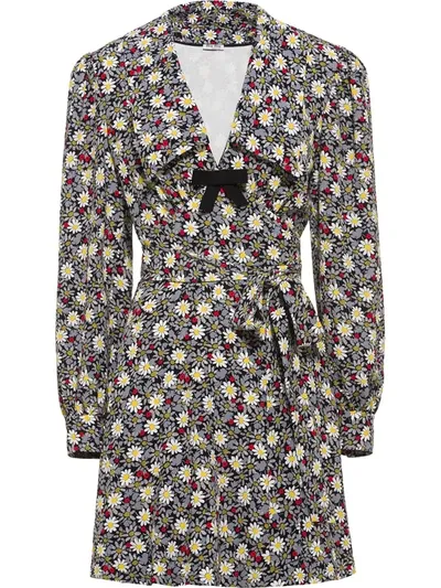 Miu Miu Floral-print Silk Wrap Mini Dress In F0002nero