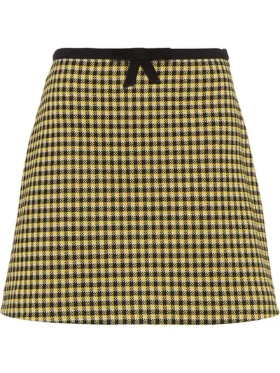 Miu Miu Gingham-print A-line Skirt In Yellow