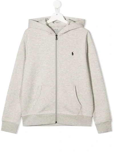 Ralph Lauren Kids' Polo Pony Embroidered Zip-up Hoodie In Grey