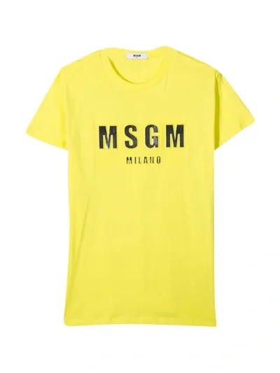 Msgm Teen Metallic Logo-print Cotton T-shirt In Giallo