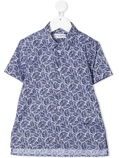 Paolo Pecora Kids' Leaf-print Short-sleeved Shirt In Blue