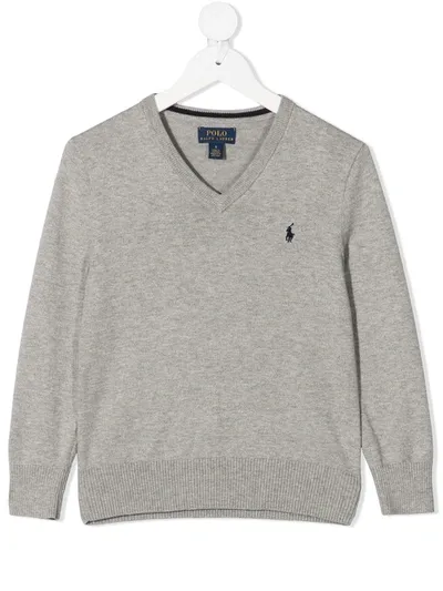 Ralph Lauren Kids' V-neck Jumper In Grey