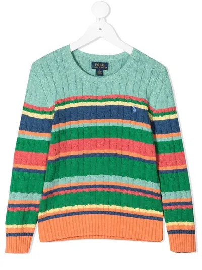 Ralph Lauren Kids' Polo Pony Embroidered Colour-block Jumper In Green