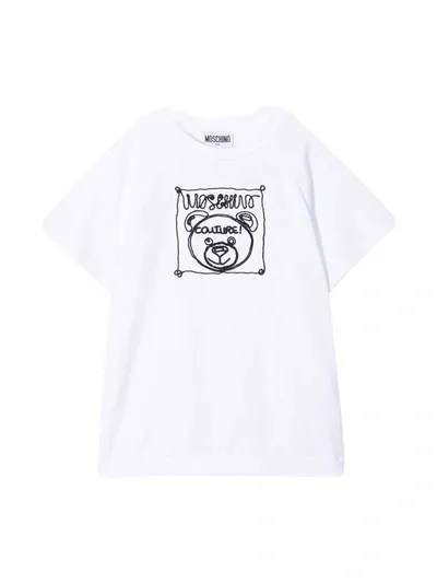 Moschino Teen Logo Embroidered Teddy T-shirt In Bianco