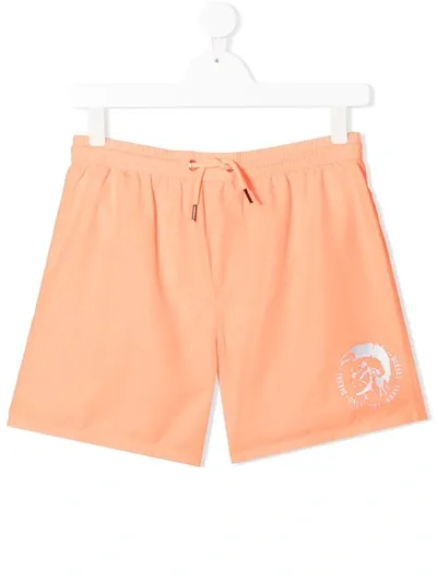 Diesel Teen Logo-print Swim Shorts In Orange