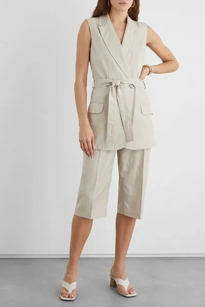 Iris & Ink Ebrill Belted Tencel, Linen And Cotton-blend Twill Vest In Beige