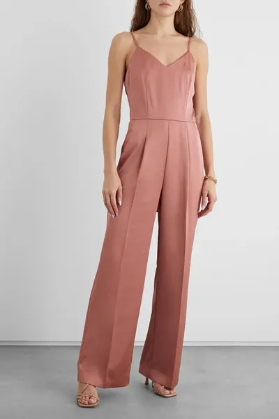 Iris & Ink Eloise Tie-detailed Pleated Satin Jumpsuit In Antique Rose