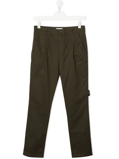 Paolo Pecora Teen Dart-detail Tailored Cotton Trousers In Green