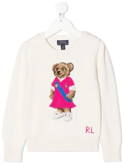 Polo Ralph Lauren Kids' Intarsia-knit Signature Teddy Jumper In Neutrals