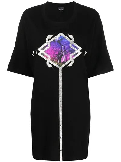 Just Cavalli Oversized Graphic Print T-shirt In Black