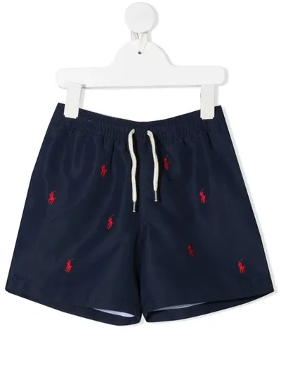 Ralph Lauren Kids' Logo Recycled Nylon Swim Shorts In Blu