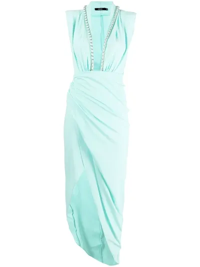 Amen Plunging Neck Asymmetric Dress In Green