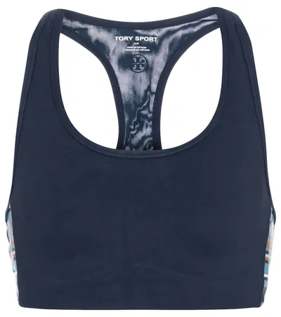 Tory Sport Side-striped Sports Bra In Blue