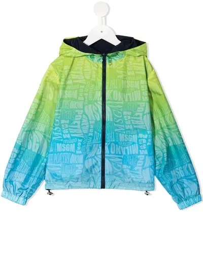 Msgm Kids' Reversible Gradient Logo Print Windbreaker In Blue