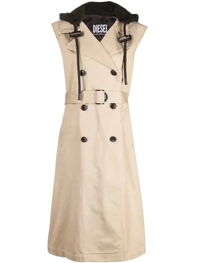 Diesel Sleeveless Double Breasted Trench Coat In Neutrals