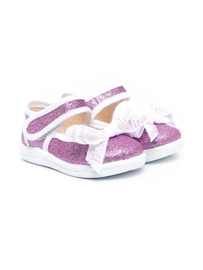 Monnalisa Kids' Bow-embellished Glitter Pumps In Pink