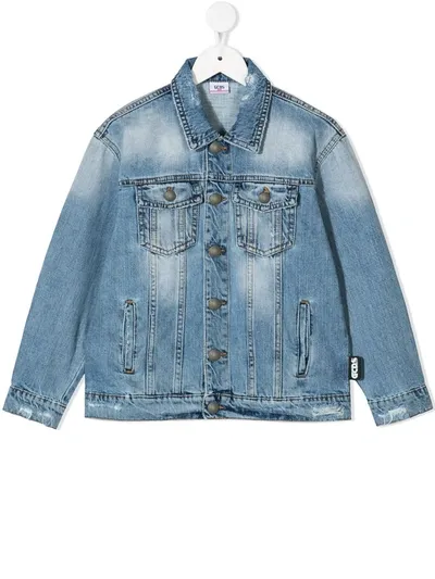 Gcds Teen Washed Button-up Denim Jacket In Blue