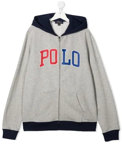 Ralph Lauren Kids' Logo Zipped Hoodie In Grey