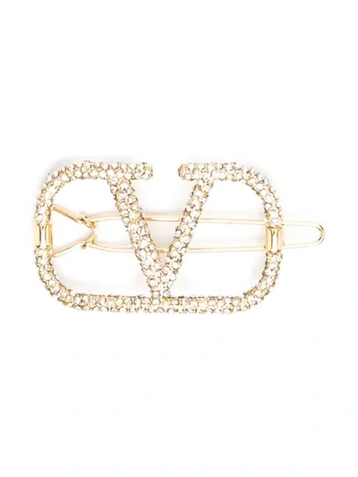 Valentino Garavani Gold Crystal Vlogo Hair Clip