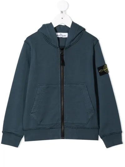 Stone Island Junior Kids' Logo Patch Zip-up Hoodie In Blue