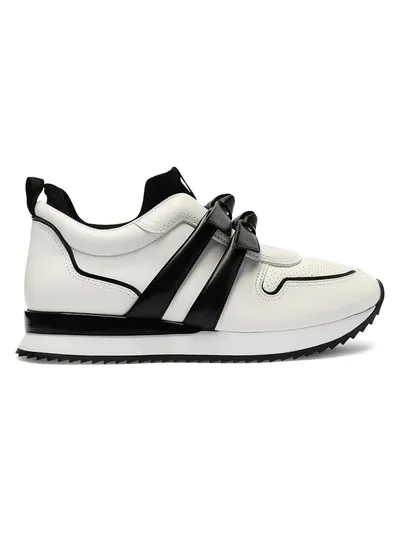 Alexandre Birman Clarita Jogger Bow-embellished Leather And Neoprene Sneakers In White Black