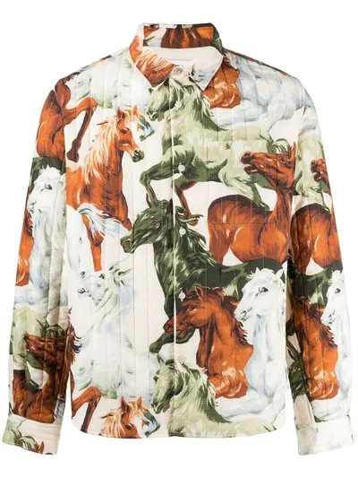 Kenzo Quilted Woven Horse Print Shirt In Neutrals