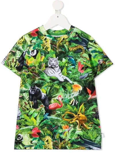 Molo Kids' Ralphie Jungle-print T-shirt In Green