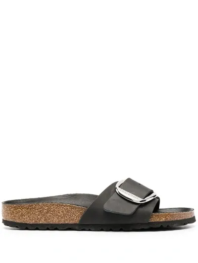 Birkenstock Madrid Big Buckle Leather Sandals In Black