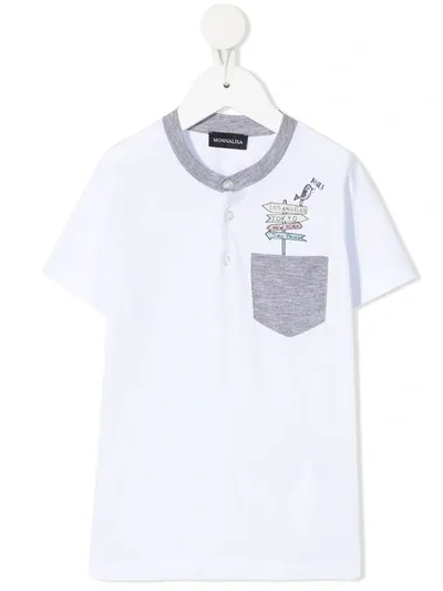 Monnalisa Kids' Two-tone Bird Travel Henley In White