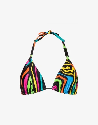 Moschino Multicolor Animal Print Bikini Top In Black