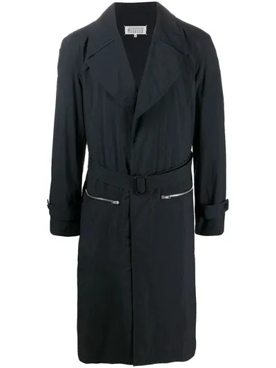 Maison Margiela Belted Trench Coat In Blue