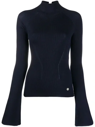 Lanvin Ribbed Knit Long Sleeve Jumper In Blue