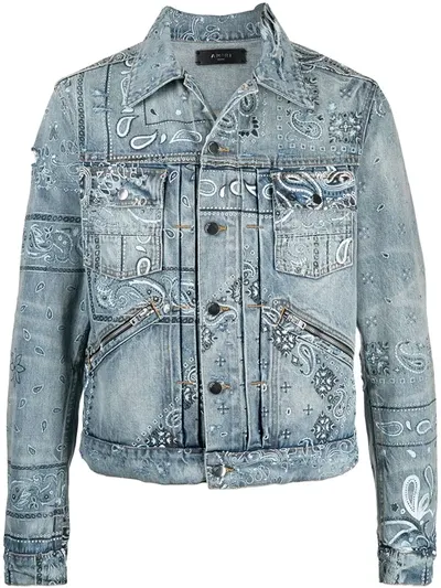 Amiri Blue Denim Banada Print Trucker Jacket