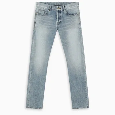 Saint Laurent Washed Effect Slim Jeans In Light Blue