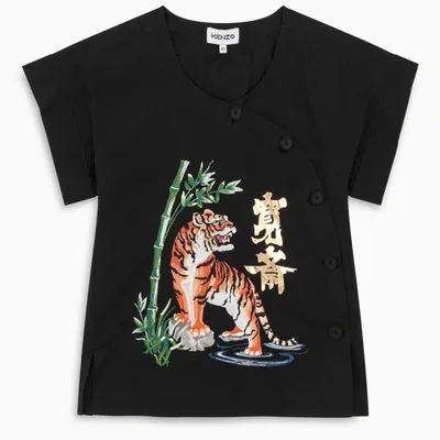 Kenzo Black T-shirt With Print And Buttons