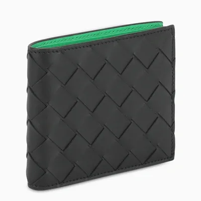 Bottega Veneta Black/green Intreccio Weave Wallet