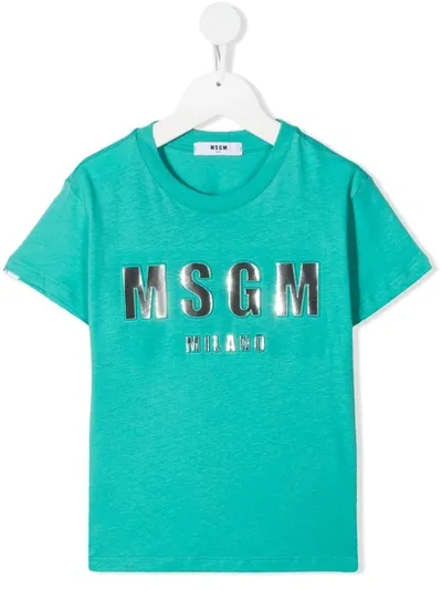 Msgm Kids' Logo-print T-shirt In Blue