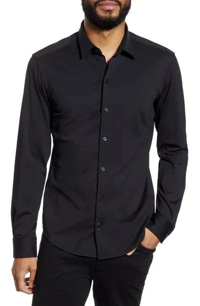 Hugo Boss Robbie Regular Fit Button-up Performance Shirt In Black