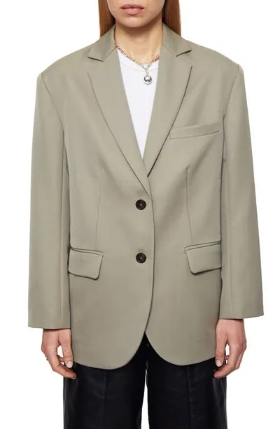 Anine Bing Quinn Oversized Wool Blazer In Green