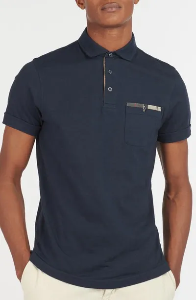 Barbour Tartan-detail Corpatch Polo Shirt In Navy