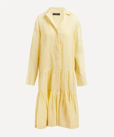 Joseph Dan Tiered Ramie-voile Shirt Dress In Custard Yellow