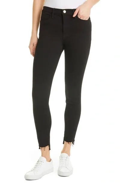 Frame Le High Skinny Ripped Raw Hem Ankle Jeans In Black