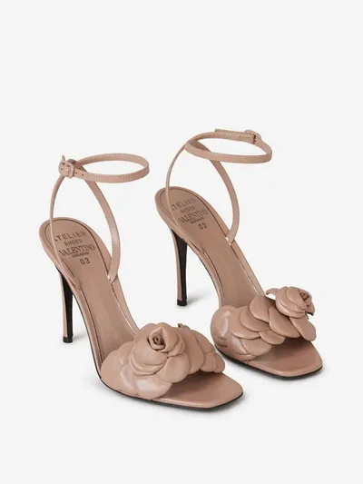 Valentino Garavani Atelier 03 Rose Edition 100mm Leather Sandals In Brown