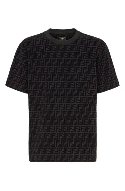 Fendi Cotton T-shirt With All-over Printed Ff Motif In Nero