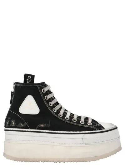 R13 Grosgrain-trimmed Distressed Canvas Platform High-top Sneakers In Black